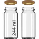 244 ml Kavanoz Metal Gold Konserve Kapaklı 244 cc Şeffaf Uzun Cam Kavanoz 2 Adet - Altın