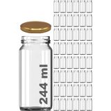 244 ml Kavanoz Metal Gold Konserve Kapaklı 244 cc Şeffaf Uzun Cam Kavanoz 48 Adet - Altın
