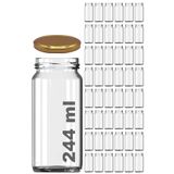 244 ml Kavanoz Metal Gold Konserve Kapaklı 244 Cc Şeffaf Uzun Cam Kavanoz 48 Adet