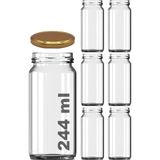 244 ml Kavanoz Metal Gold Konserve Kapaklı 244 cc Şeffaf Uzun Cam Kavanoz 6 Adet - Altın