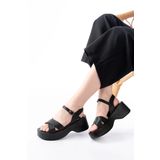 24414-1005 Siyah Günlük Çapraz Dolgu Topuk Kadın Sandalet