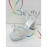 24BY130.1017-1 Gümüş Simli 10 cm Platform Topuklu Ayakkabı - Beyaz Gümüş