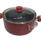 24cm Çap Özel Çentikli Cam Kapaklı Izgaralı Granit Cips Tenceresi 10cm Derin Yanmaz Yapışmaz Yüzey