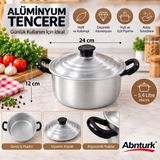 24cm Eloksallı Kararmaz Alüminyum Tenceresi- 5,4lt Derin Çift Kulplu Yemek Salça Aşure Kavurma Sos Tenceresi