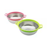 24Cm Renkli Plastik Çerçeve - Kulplu Çelik Sepet Metal Süzgeç (5570)
