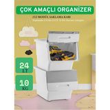 24LT Organizer Çok Amaçlı Kutu Tekerlekli Patateslik Sebzelik Soğanlık Kutusu Oyuncak Sepeti - Ahşap