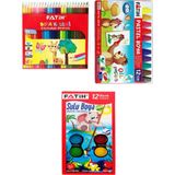 24'lü Kuru Boya + Fatih 12'li Sulu Boya + Fatih 12'li Pastel Boya / 48 Parça Set - Çok Renkli