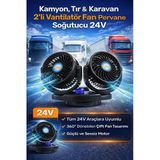 24V Çift Başlıklı Araç İçi Vantilatör Fan Kamyon Tır Karavan İçin 360° Döner Güçlü Sessiz Soğutucu