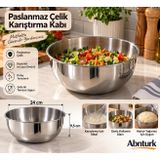 24x9,5cm Paslanmaz Çelik Mutfak Karıştırma Kasesi-Hamur Salata Çırpma Yoğurm İçin Çok Amaçlı Hazırlık Kabı Çelik Leğen