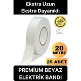 25 Ad. Premium Kalite 20 mt Kablo Yalıtım Pvc Elektrik Bandı Dayanıklı Sızdırmaz Koruma Bant Beyaz