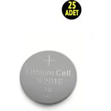 25 Adet 3 Volt CR2016 Lityum Para Pil (DL2016 Cr 2016 Bios-Kepenk-Kumanda Terazi Düğme Lithum Pili)