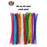25 Adet 30 Cm Simli Şönil, Tüylü Tel El İşi Okul Projeleri İçin