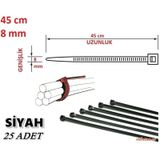 25 Adet 45Cm X 8Mm Plastik Cırt Kelepçe Kablo Bağı Siyah