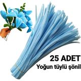 25 Adet Bebek Mavi Şönil, Eğitici Şönil Seti, Yoğun Tüylü Tel, 30 cm