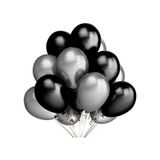 25 Adet Metalik Sedefli Siyah-Gümüş Gri Karışık Balon Helyumla