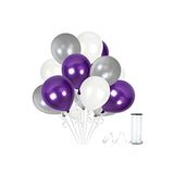 25 Adet Parti Balonu - Gümüş - Mor - Beyaz Metalik Balon