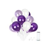 25 Adet Parti Balonu -Lila - Mor - Beyaz Metalik Balon