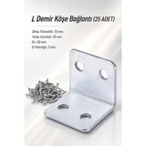 (25 Adet)Dolap Köşe Bağlantı Sabitleme L Demir Gönye 25X25X30 mm - Çok Renkli - Standart