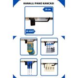 25 cm - 30 Adet Siyah Kanallı Pano Kancası Raf Askısı - Açık Gri