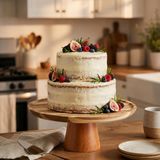 25 cm Ahşap Ayaklı Pastalık, Kek Standı ve Sunum Tabağı, Yuvarlak Servis Standı, Kurabiye Pasta Tatlı Meyve Sunumluğu, Mutfak ve Davet Sofrası İçin