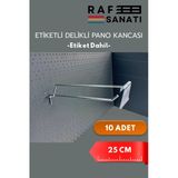 25 Cm, Etiketli Delikli Pano Kancası 10 Adet, Tel Askı Kancası, Delikli Panel Raf Askısı, Fon Kancası