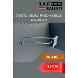 25 Cm, Etiketli Delikli Pano Kancası 50 Adet, Tel Askı Kancası, Delikli Panel Raf Askısı, Fon Kancası