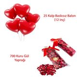 25 Kalp Balon + 700 Kuru Gül Kalpli Balon ve Gül Yaprakları