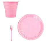 25 kişilik Pastik Tabak Bardak Çatal Set Pembe-