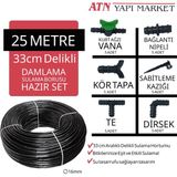 25 Metre 16MM 33CM Delikli Damlama Sulama Borusu Hortumu Seti – Su Tasarruflu Bahçe Sulama Sistemi