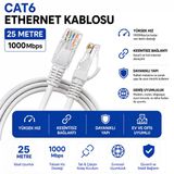 25 Metre Cat6 Fabrikasyon Ethernet Kablosu 1000 Mbps Gigabit Lan İnternet Kablosu Rj45