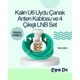 25 Metre Yeşil Dış Ortam Yeşil Kalın Uydu Anten Çanak Kablosu RG6 U6 / 4 Lü Lnb 4k 3d Hd Uyumlu Elembi