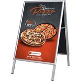 25 mm Çift Taraflı A – Pano Ayaklı Kaldırım Panosu Gönye Köşe - Alüminyum Gri - AYAKLI PANO - (B2-500x700mm)