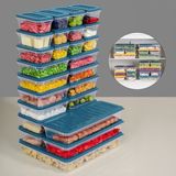 25 Parça Mikrodalga Uyumlu Organizer Saklama Kabı - 1X2400ML 4X1170ML 8X600ML 12X240ML Mavi