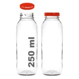 250 ml Şeffaf Hale Cam Şişe, Kırmızı Metal Kapaklı, Meyve Suyu ve İçecekler için, 250 cc, Yerli Üretim, 6 Adet