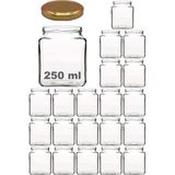250 ml Şeffaf Kare Kavanoz, Gold Kapak, 20'li Paket, Modern Tasarım - Altın