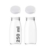 250 ml Şeffaf Sürahi Süt, Ayran, Su, Limonata, Meşrubat Şişesi 250 Cc Yırtmalı Kapaklı Cam Şişe 2 Adet (2, Beyaz Kilitli Kapak, 250)