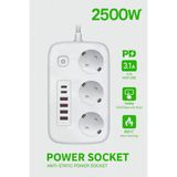 2500W Çoklu Priz 2 Metre – 3’Lü Ac Priz +5 Usb Çıkışı Akım Korumalı Alev Almayan Gövde,