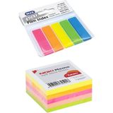 250'LI Yapışkanlı Not Kağıdı 50X50MM + Mas Yapışkan Plastik Film Index 5'li, Neon Renkler - 1