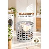 25100-1 Teleskopik Katlanır Sepet Katlanabilir Çamaşır Sepeti Orta Boy Katlanır Çamaşır Sepeti Gri 15LT