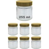 255 ml Kavanoz Metal Derin Kapaklı 255 cc Şeffaf Reçel, Marmelat Cam Kavanoz Deep 6 Adet (Altın Kapak)