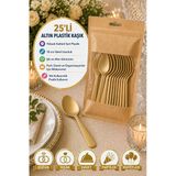 25’Li Altın Plastik Kaşık 18 Cm Sert Tek Kullanımlık