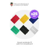 25'Li Paket 170 Pin Mini Breadboard Karışık Renklerde - Okul Ve Sınıflar İçin Meb Uyumlu