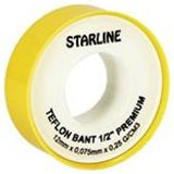 25'li Paket Starline Teflon Bant 12MMX0,075MMX10M - Sarı - 25 Adet