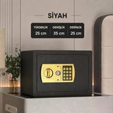 25’Lik Elektronik Şifreli Ve Anahtarlı Çelik Para Kasası – Dijital Panelli, 35 × 25 × 25 Cm