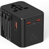 25W Evrensel Seyahat Adaptörü, Eu/us/uk/au Priz Dönüştürücü, 1x Usb, 2x Type-C Hızlı Şarj