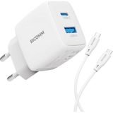 25W Gan Usb-C + Usb-A Şarj Aleti Pps Pd, Ipad,, Uyumlu Hızlı Şarj Cihazı + 2 Metre Type-C 60W Şarj Kablosu - Çok Renkli