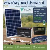 25W Hazır Solar Paketi Güneş Paneli Enerji Sistem 9Ah Akü + 10A Şarj Kontrol Cihazı + 3 Led Ampul | Taşınabilir Telefon Şarjlı Hazır Solar