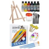 25x25 Tuval Seti 1 Paket Masa Üstü Şövale Monalisa Akrilik Boya Plastik Spatula Resim Fırçası Palet Ponpon Sünger Fırça