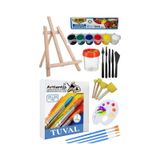 25x25 Tuval Seti 1 Paket Masa Üstü Şövale Mydido Akrilik Boya Plastik Spatula Resim Fırçası Palet Ponpon Sünger Fırça