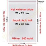 25X25+5 Cm (25X30) 500 Adet Şeffaf Bantlı Yapışkanlı Jelatin Poşet